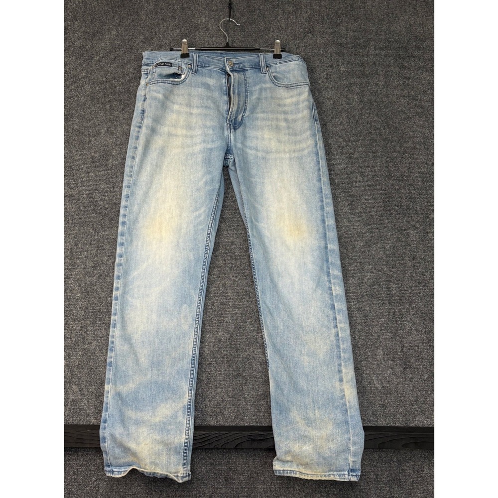 Calvin Klein Straight Leg Jeans Mens 35x29 Light Blue Stretch Denim